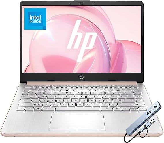 HP 14" Laptop Computer with Microsoft Office 365, 128GB UFS, 4GB RAM, Intel N150 Processor, Windows 11, Home & Office, Pale Rose Gold