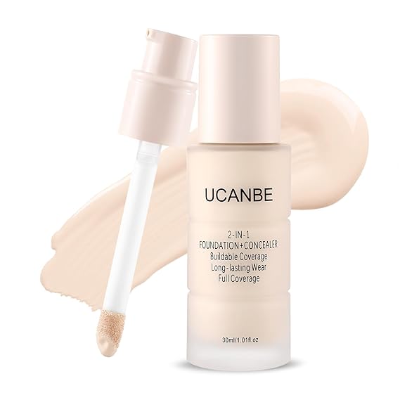 UCANBE 2-in-1 Foundation + Concealer, Full Coverage Makeup(01 Fair Ivory)