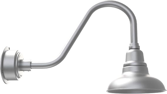 Cocoweb 8in. Galvanized Silver Indoor Outdoor Gooseneck Barn Light Fixture with Rustic Arm - Vintage Farmhouse Wall Sconce