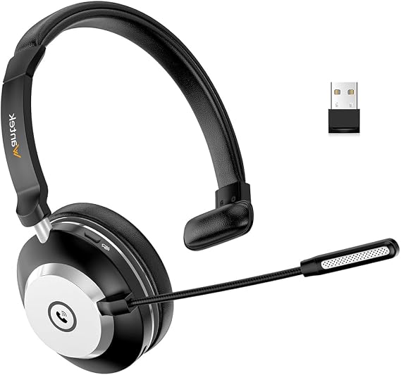 Wantek Wireless Bluetooth Headset With Noise-Cancelling Microphone, Compatible with Windows, Mac, Chrome, Linux, iOS, iPadOS, Android