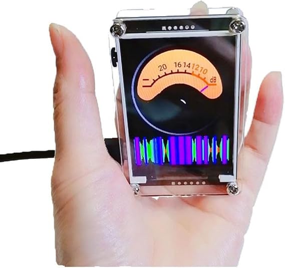 RichVibe Voice Controlled Music Level VU Meter with 2.4 inch HD LCD True Color Display, USB Powered Audio for SPECTRUM Analyzer DIY, for Compact Design with 10