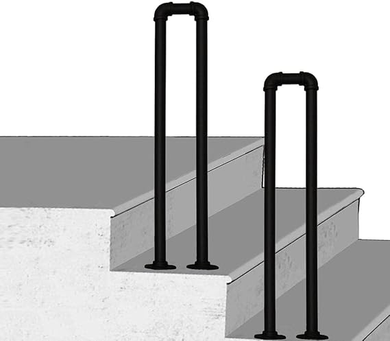 Step Handrail Stair Handrails Indoors 1 Step U-Shaped Matte Black Transitional Stair Railing with Installation Kit for Outdoor Or Indoor Steps-85cm
