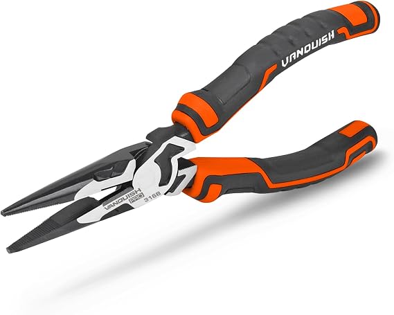 Vanquish 8 Inch Long Needle Nose Pliers High-Leverage Wire Cutters with Comfort Grip Handle (3168)