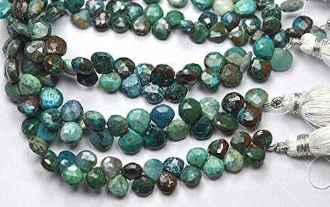 8 Inch Strand,Super Quality Natural Chrysocolla Faceted Heart Shape Size 7-7.5 mm