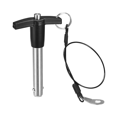 uxcell T Handle Lock Pins, 15/32" Pin Dia. 1-31/32" Usage Length Stainless Steel Push-Button Quick Release Pin with Lanyard Cable (12mm-50mm)