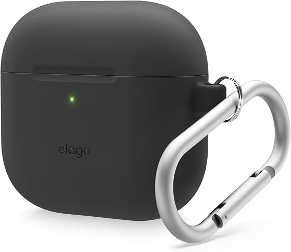 elago Silicone Case for AirPods 4 | Premium Silicone Case with Carabiner, Supports Wireless Charging, Shock Resistant, Full Protection (Black)