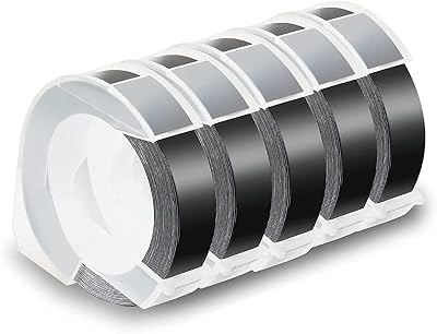 5 Pack Tape for Embossing Tape 12mm 3D Emboss Labels, White on Black for DM1595 Organizer Xpress Pro