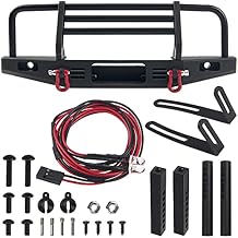 Aluminum Front Bumper with LED Headlights Tow Hook Compatible with Traxxas TRX-4 TRX4 Axial SCX10 SCX10II 90046 90047 1/10 RC Crawler Car