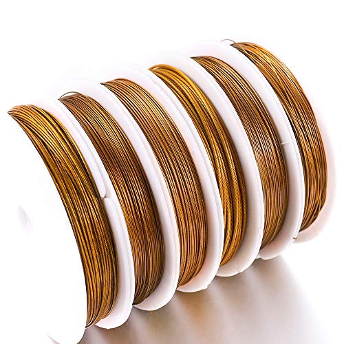1 Rolllot 0.3-1.0mm Bead Stringing Wire,Anti-bite Wear Resistant Strong Line Stainless Steel Tiger Tail Beading Wire for DIY Jewelry Making Finding Gold Steel Wire, 0.3mm-131 feet40m