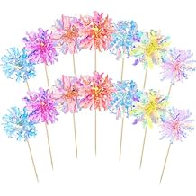 YUXIANLB 14Pcs Foil Firework Cupcake Toppers, Sparkle Tinsel Cake Toppers, Tinsel Drink Cake Decoration, Cocktail Food Fruit Toothpick for Cake Decoration Party Supplies