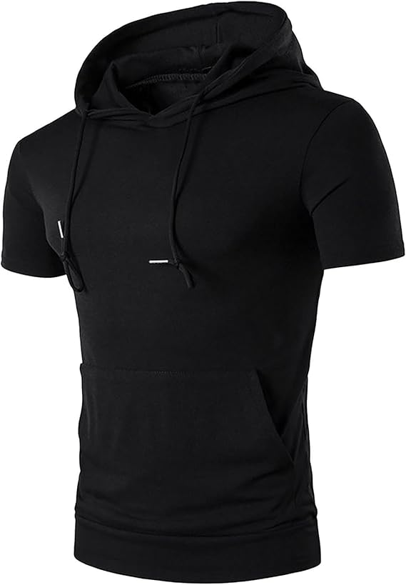 Men's Gym Hoodies Workout T Shirts Lightweight Hooded Tops Muscle Short Sleeve Tees Athletic Blouses with Pockets