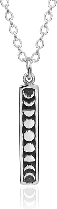 Moon Phase Bar Sterling Silver Charm Necklace for Women