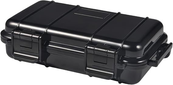 Dry Storage Box, Shockproof Waterproof Box Storage Case Waterproof Plastic Box Container with 2 UShape Buckle, Plastic Storage Container for Cameras, Phones, Camping, Fishing, Hiking(Small-Black)