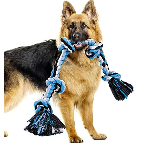 Bmag Dog Rope Toys for Aggressive Chewers, Interactive Heavy Duty Dog Toys for Medium Large Dogs, Tough Twisted Rope Toy with 5 Knots Blud