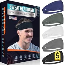 5 Pack Sport Headbands for Men & Women - Sweat-Wicking Workout & Running Head Bands - Exercise Sweat Band for Workout, Basketball, Tennis, Cycling, Yoga