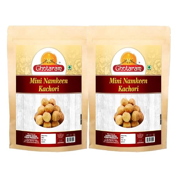 Ghotaram Allahabad Masale wali Dry Kachori Namkeen Nashta Snack, Delicious & Crunchy Mini Kachaudee Namkeen Snacks, Evening Tea Time Mini Kachori Filled with Moong Mung Dal daal-150g*2Pack