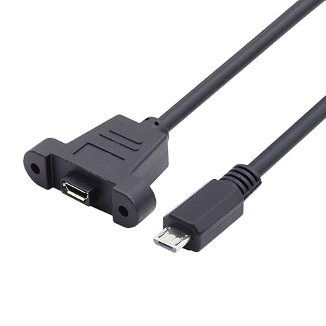 cablecc Micro USB 5Pin Male to Female Extension Panel Mount Type Cable with Screws 50cm