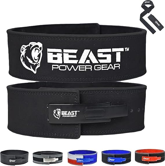 Beast Power Gear Weight Lifting Belt Lever Buckle 10MM 13MM Thick & 4 Inches Free Strap Weightlifting, Powerlifting, Deadlifts, Squats Men Women