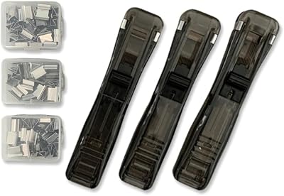 OIF 3 Pack Portable Handheld Paper Clam Clip Dispenser Large Size with 150 Stainless Steel Metal Refill Clips,Fast Paper Clipper for Desk Document Office Home School