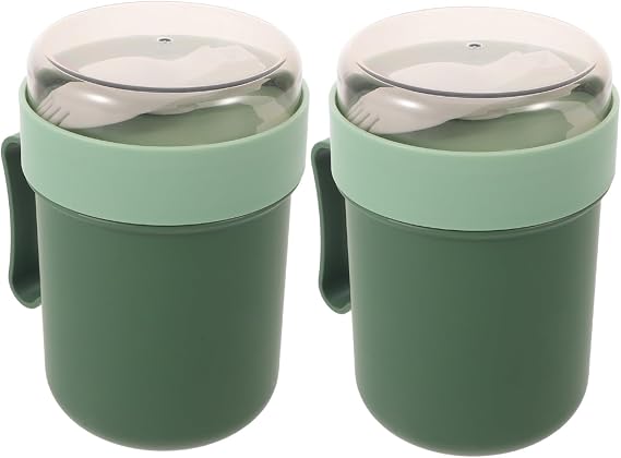 2pcs Microwave Safe Cereal Bowls with Lid and Scoop Portable Pp Food Containers for Milk and Quick Meals at Home or On-the-go Green Travel Soup Cups