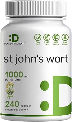 DEAL SUPPLEMENT St. Johns Wort Extract 1000mg - 240 Capsules, Retains 3000mcg Active Hypericins | Premium North American Source