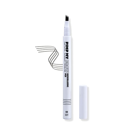 Pimp My Brow Microblading Eyebrow Pen 4-Fork Tip, Waterproof, Long-Lasting, Natural Hair-Like Strokes,Dark Grey, 6ML/0.21 OZ,pack of 1