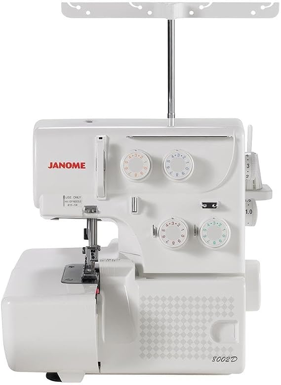 Janome 8002D Overlock Machine - 3/4 Thread Serger Sewing Machine with Differential Feed System for Extra-Smooth Seams, Janome Serger with 1300 Stitches Per Minute and Easy Threading