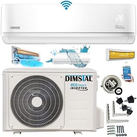 DIMSTAL 12000 BTU 3.6 kW Ultra Split Air Conditioner + Heater ECO Smart WiFi Self-Clean Super Ioniser Follow Me Complete Set Quiet Includes 3 m Cables [Energy Class A++]