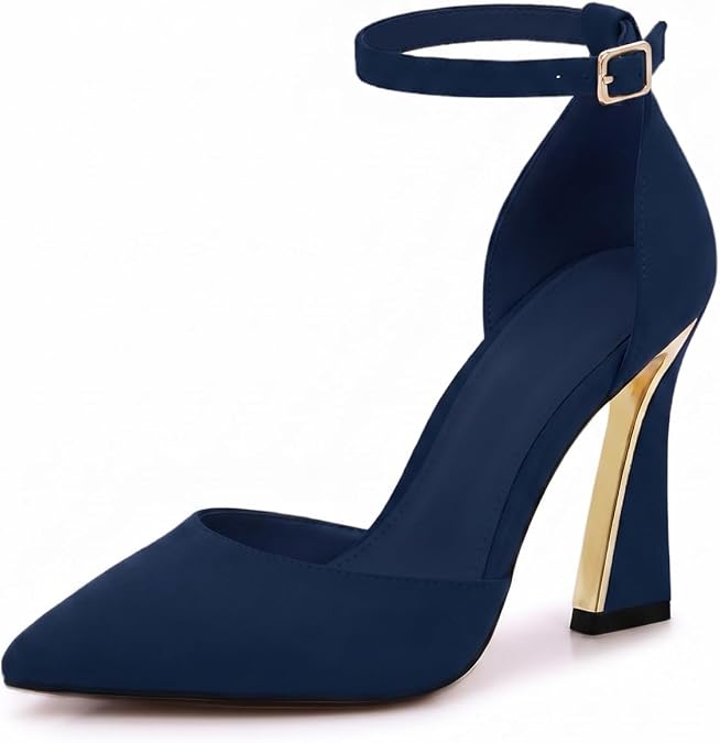 Coutgo Women's Closed Toe Pumps Buckles Ankle Strap D'Orsay Heels Elegant Dressu Shoes