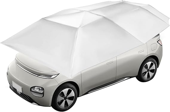 Semi-Automatic Car Tent, Universal Removable Car Umbrella Tent Awning with 4 Windbreak Ropes, Folding Portable car Shade Canopy for Protection from Sun, Wind, rain and Hailstones (Silver Gray)