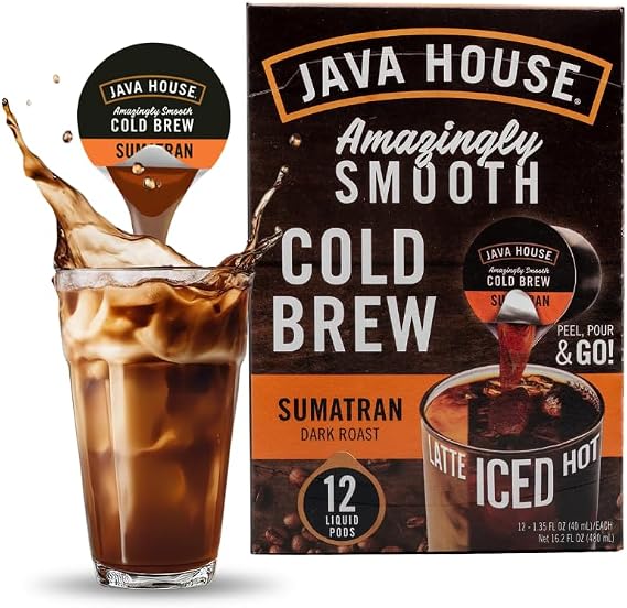 Java House Cold Brew Coffee Concentrate Single Serve Liquid Pods, Sumatran, 12 Count | Single Serve Liquid Pods, 12 Count