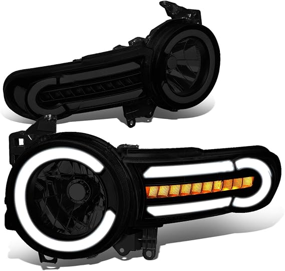 DNA MOTORING HL-LB-FJC07-BK-SM-CL1 Smoke Lens Headlights With LED DRL + Sequential Signal Compatible with 07-14 FJ Cruiser