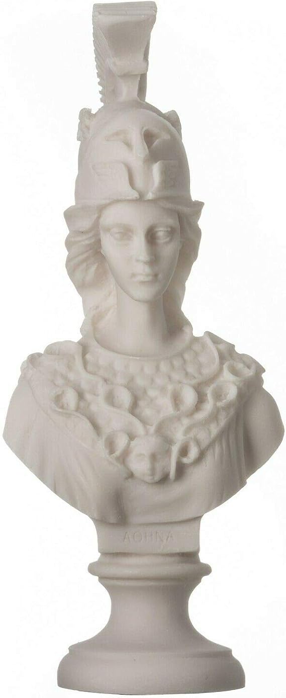 Athena Pallas Sculpture Bust Minerva Ancient Greek Goddess Alabaster 7.9"