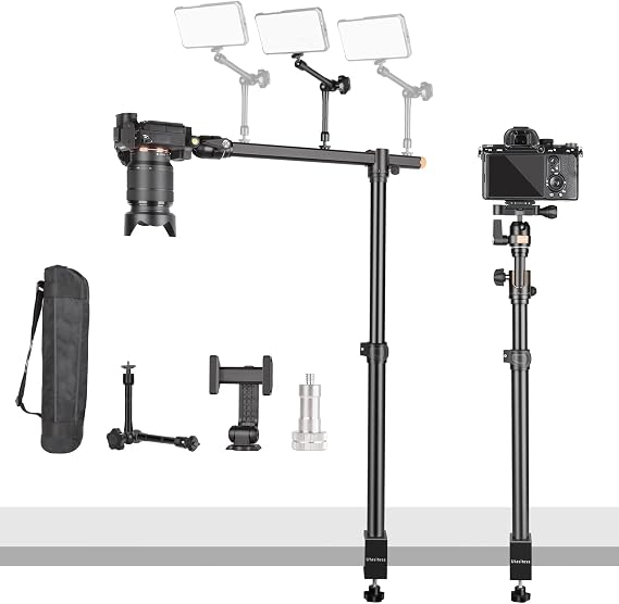 Camera Desk Mount Stand, Overhead Camera Arm Stand for Desk with 360 Ball Head,for DSLR Cameras, Cell Phones, Lights, Microphones