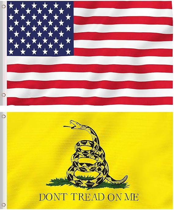 American USA Flag and Gadsden Don't Tread On Me Flag 2 Pack | 3x5 FT Polyester, Bright Colors, UV Resistant, Double Stitched, Brass Grommets