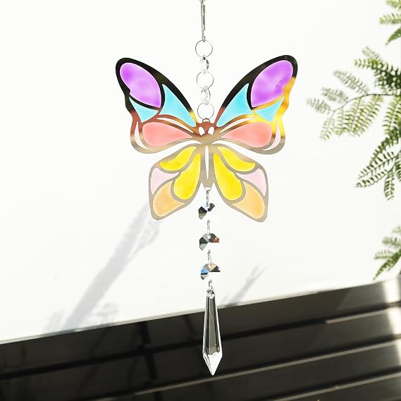 Wind Spinner Suncatcher Colorful Butterfly for Outside Durable 3D Stainless Steel Wind Pendant Hanging Art Ornaments for Garden Yard Balcony Decor