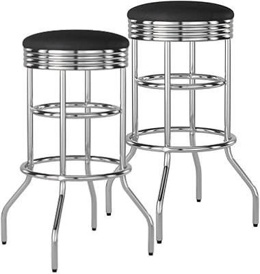Trinity Heavy Duty 30-Inch Backless Swivel Bar Stool for Kitchen, Garage, or Workshop, Chrome Finish with Faux Leather Seat, 2 Pack Pre-Assembled, Black