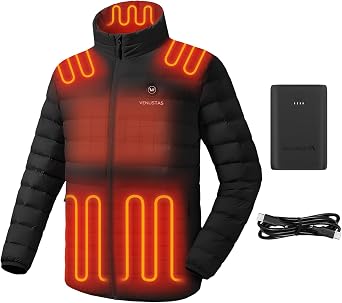 Venustas Mens Heated Puffer Jacket Black,XL and Extra 7.4V 7200mAh Battery