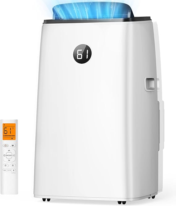 14000 BTU Portable Air Conditioner for Large Room up to 700 Sq. Ft, 3-in-1 Self-Evaporating AC with Fan & Dehumidifier, Floor Standing Portable AC Unit with Remote Control, Auto Swing, White