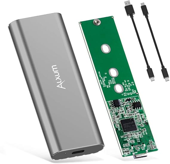 Alxum M.2 NVME SSD Enclosure Aluminum Alloy, NVME to USB SSD Adapter USB 3.1 Gen 2 10Gbps, PCIe NVME M Key Reader ASM2362, Support 2230/2242/2260/2280 SSD, UASP & Trim, Included USB Type-A & C Cable