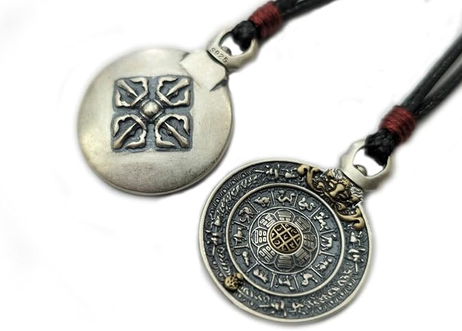 Bagua Melong Shaman Mirror pendant necklace Tibetan Buddhist defense protection from negative provocations shaman amulet talisman cross vajra