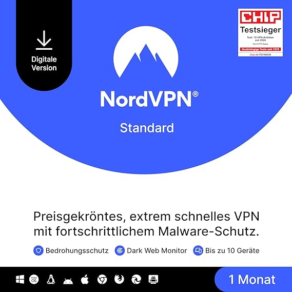 NordVPN Standard 10 Devices 1 Month VPN & Cybersecurity Digital Code