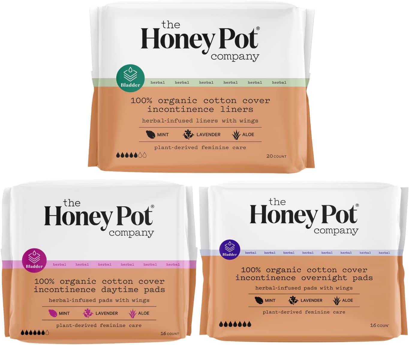 The Honey Pot Company - Herbal Pads & Liners for Women - Incontinence Bundle - Infused wEssential Oils for Cooling Effect - Postpartum Essentials - Feminine Care - FSA & HSA Eligible