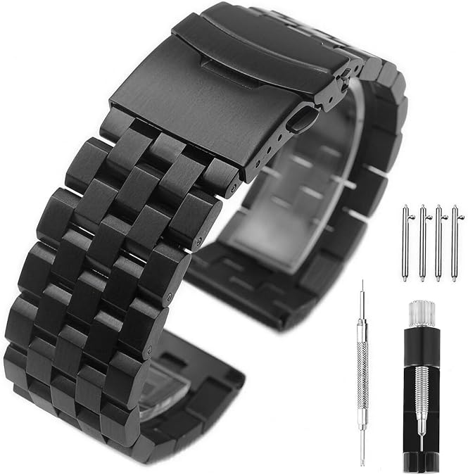 Brushed 18mm 20mm 22mm 24mm 26mm Stainless Steel Watch Band, Solid Quick Release Watch Bracelet Strap Double Locking Clasp Replacement Strap Silver Black Blue Grey Gold for Men Women