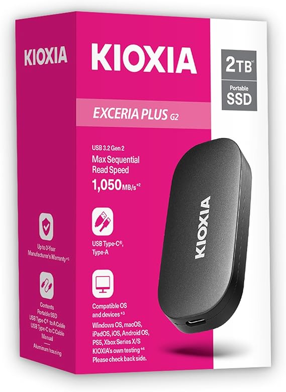 KIOXIA EXCERIA PLUS G2 2TB Taşınabilir SSD – USB 3.2 Gen 2, 1050MB/s Okuma, 1000MB/s Yazma