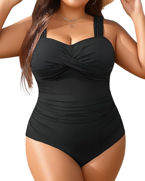 Yonique Plus Size One Piece Swimsuit for Women Tummy Control Bathing Suit Ruched Swimwear