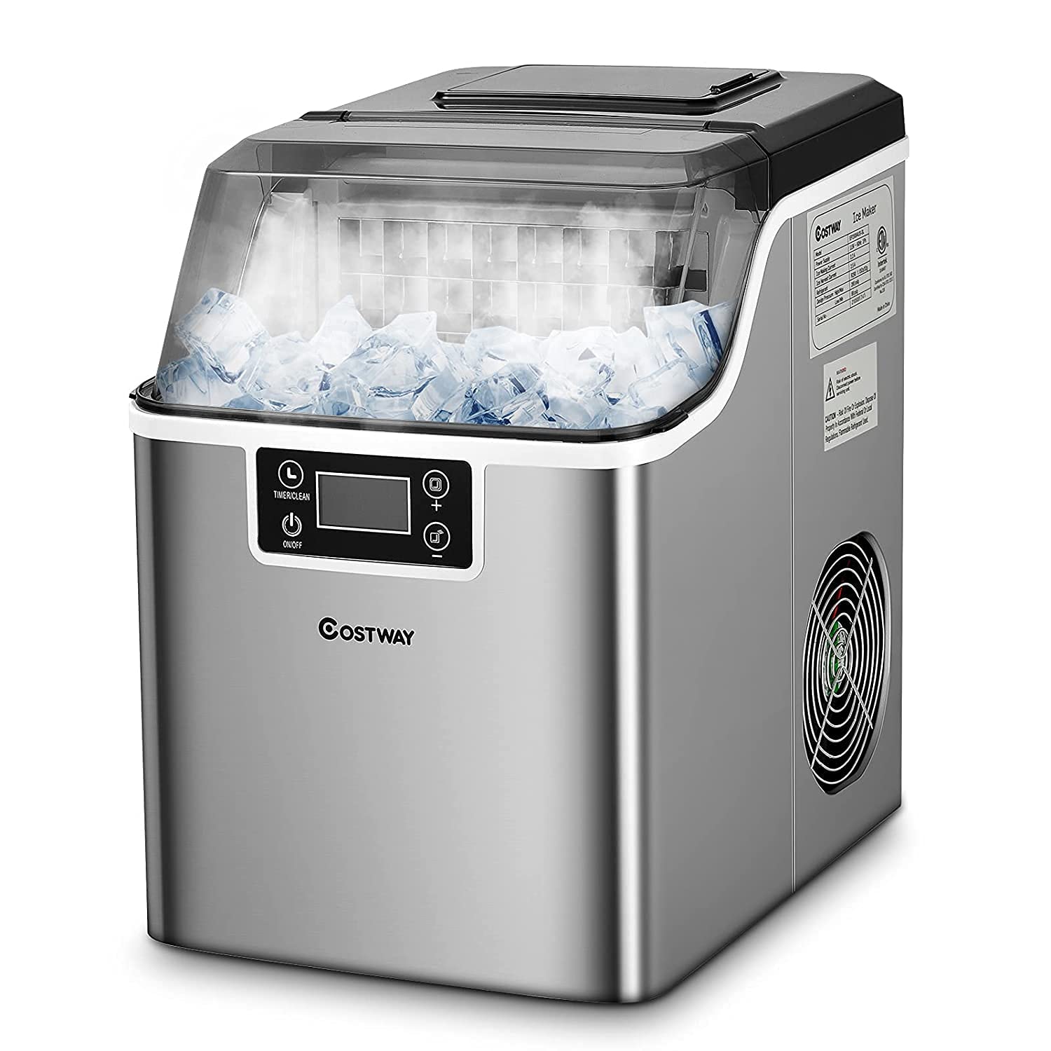 COSTWAY Stainless Steel Ice Maker, 18kg24H, 24pcs Ice Cubes Ready in 15 Mins, Automatic Self-Cleaning Ice Cube Making Machine with Ice Scoop and Basket