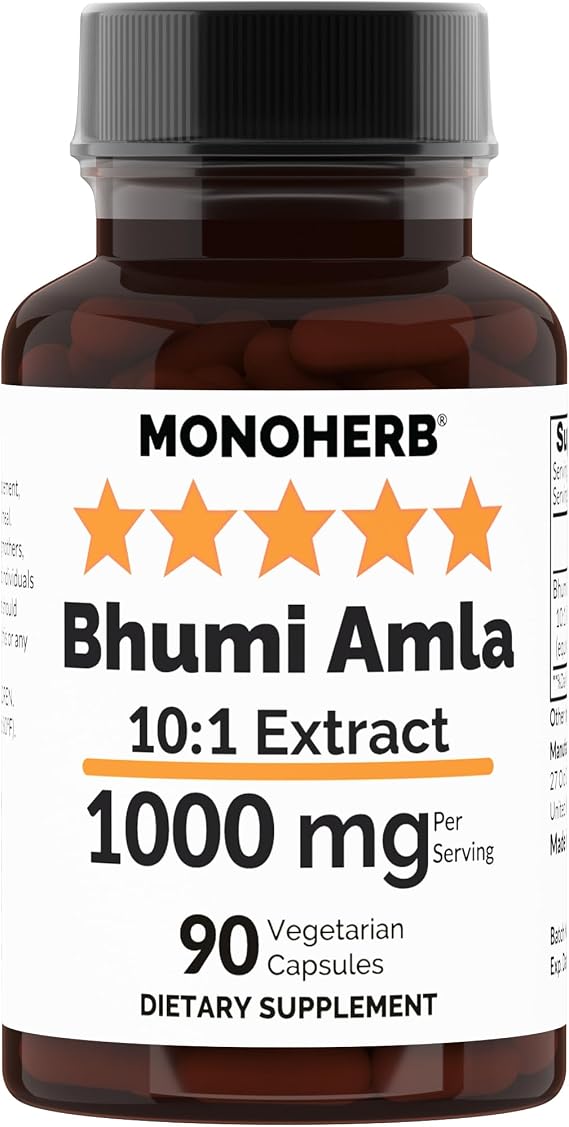 MONOHERB Bhumi Amla 10:1 Extract - 1000 mg per Serving - Serving Size: 2 Capsules - 45 Servings per Bottle