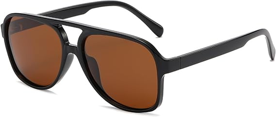 Square Polarised Sunglasses Women Men 70s Vintage Trendy Glasses Classic with Double Bridge (Black/Brown)