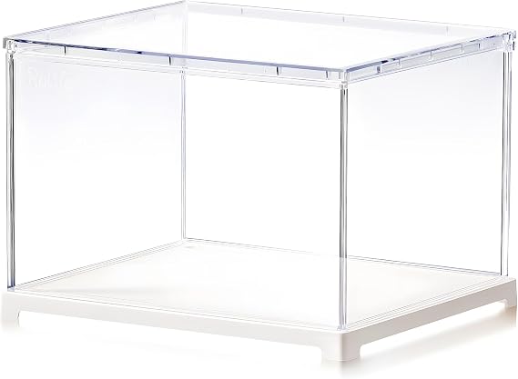 Rolife Acrylic Display Case Dust Cover for Collectibles, Dustproof Protection Showcase with White Base with Door for Mini Dollhouse, 3D Puzzles (8.8''x7.6''x6'')